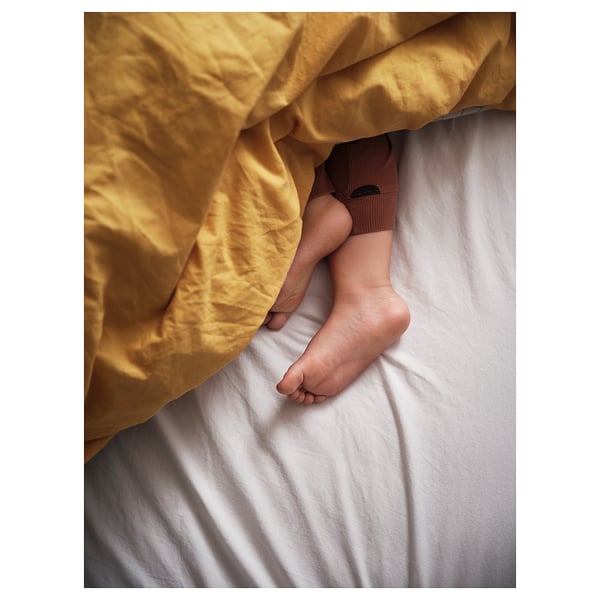 VÄNKRETS duvet cover and pillowcase, check pattern white/yellow, 150x200/50x80 cm