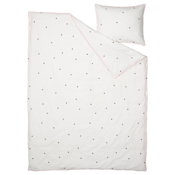 VÄNKRETS duvet cover and pillowcase, dot pattern white/pink, 150x200/50x80 cm
