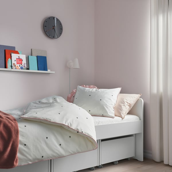 VÄNKRETS duvet cover and pillowcase, dot pattern white/pink, 150x200/50x80 cm