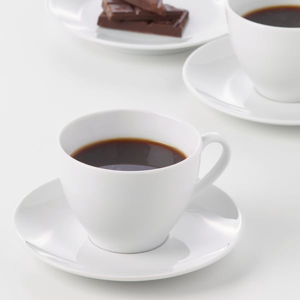 VÄRDERA coffee cup and saucer, white, 20 cl