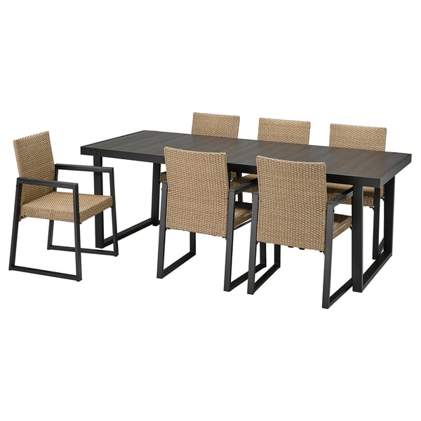 VÄRMANSÖ table+6 chairs, outdoor, dark grey/brown, 224 cm