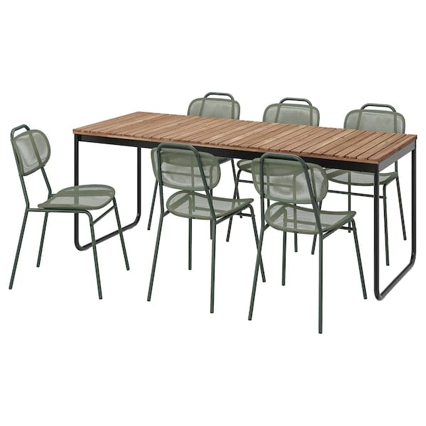 Ikea VÄSMAN / ENSHOLM - Garden table+6 chairs, extendable mordant light brown/green,135/190x74 cm