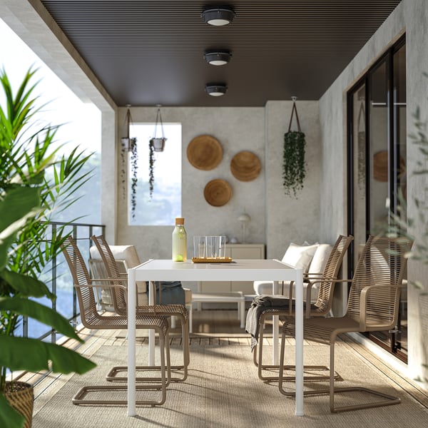 VÄSMAN chair with armrests, outdoor, brown, 54x92x59 cm