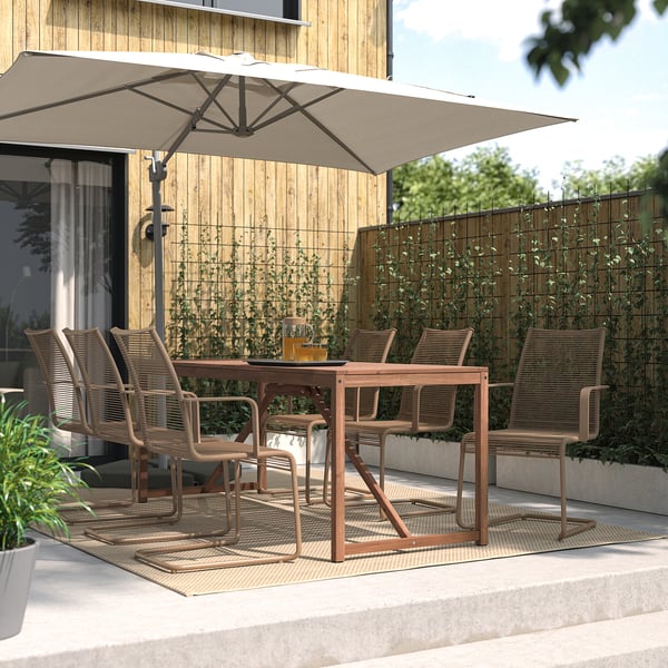 VÄSMAN chair with armrests, outdoor, brown, 54x92x59 cm