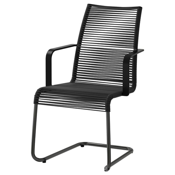 VÄSMAN chair with armrests, outdoor, black, 54x92x59 cm