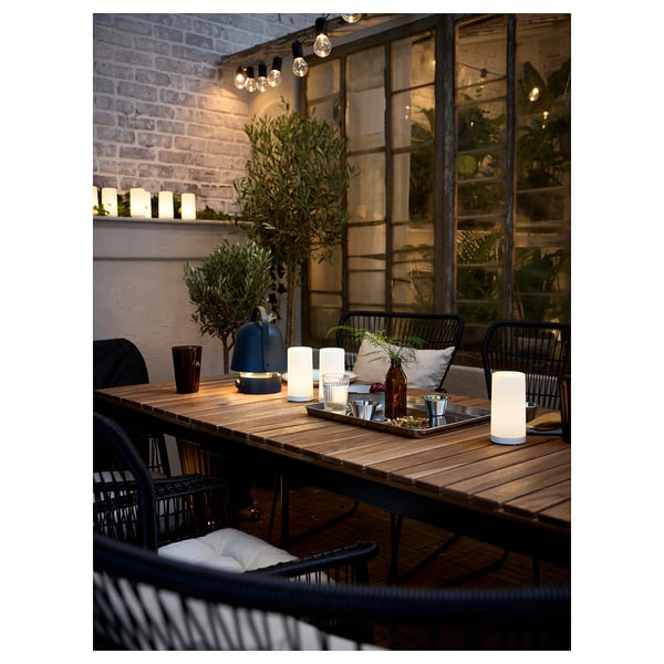 VÄSMAN extendable table, outdoor, light brown stained, 135/190x74 cm