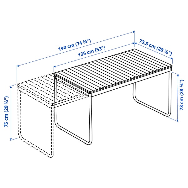 VÄSMAN / VÄSMAN table+6 chairs w armrests, outdoor, extendable light brown stained/brown, 135x190/74 cm