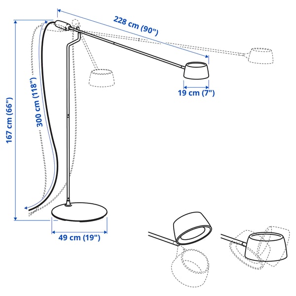 VÅGHÖJD - LED floor lamp, adjustable light intensity black ,