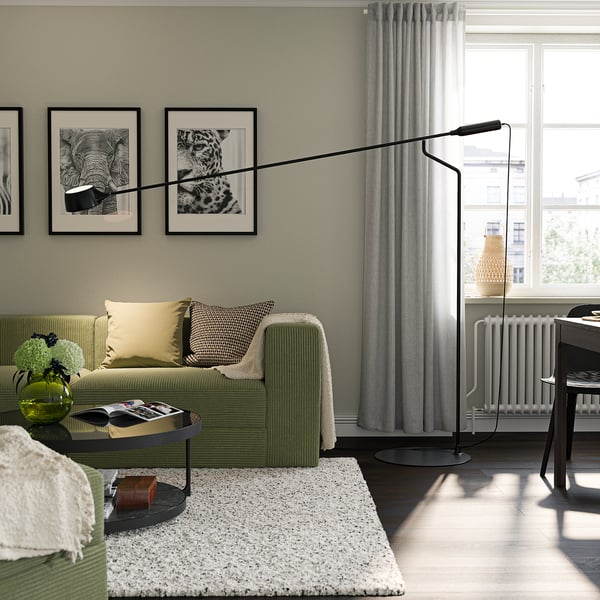 VÅGHÖJD - LED floor lamp, adjustable light intensity black ,