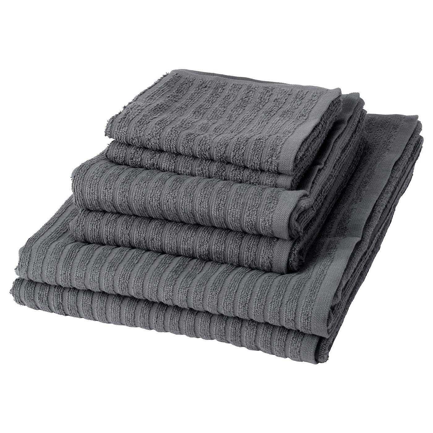 VÅGSJÖN towel, set of 6, dark grey, 30x50/50x100/70x140cm