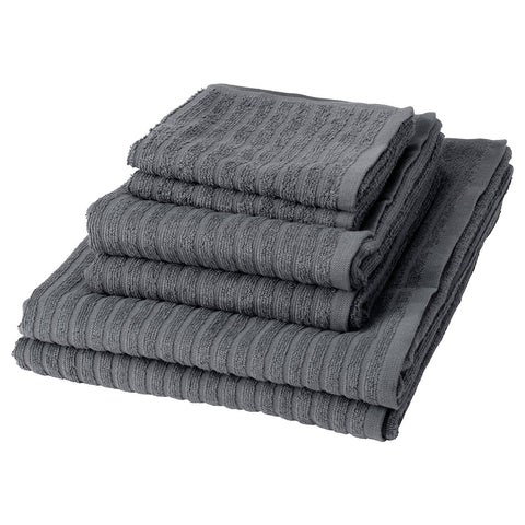 VÅGSJÖN towel, set of 6, dark grey, 30x50/50x100/70x140cm