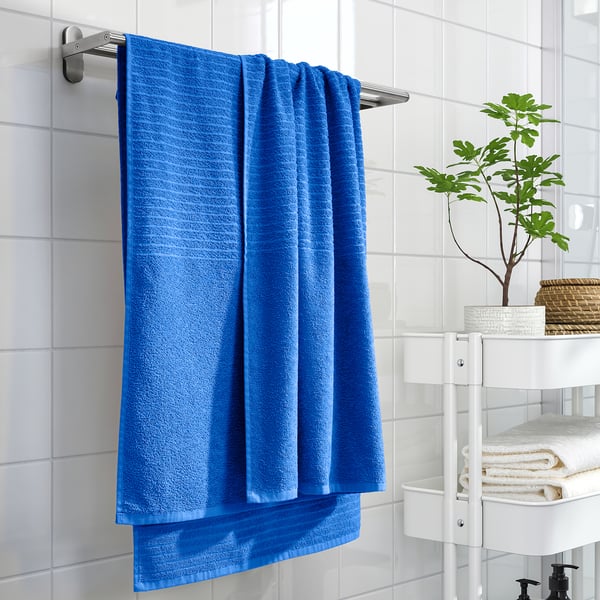 VÅGSJÖN bath sheet, bright blue, 100x150 cm
