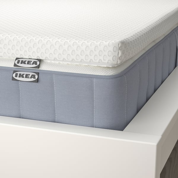 VALEVÅG mattress and mattress pad, firm light blue/Nordberget white, 90x200 cm