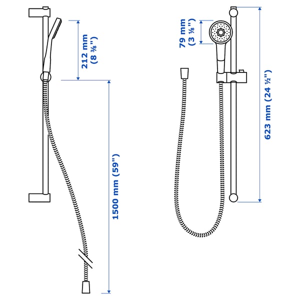VALLAMOSSE riser rail with handshower kit, chrome-plated, 80 mm