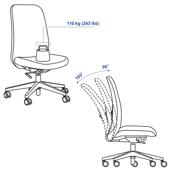 VALLFJÄLLET office chair, Gunnared grey, 50x100x72 cm