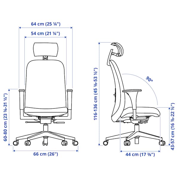 Ikea VALLFJÄLLET - Office chair/armchair/headrest, Gunnared grey ,