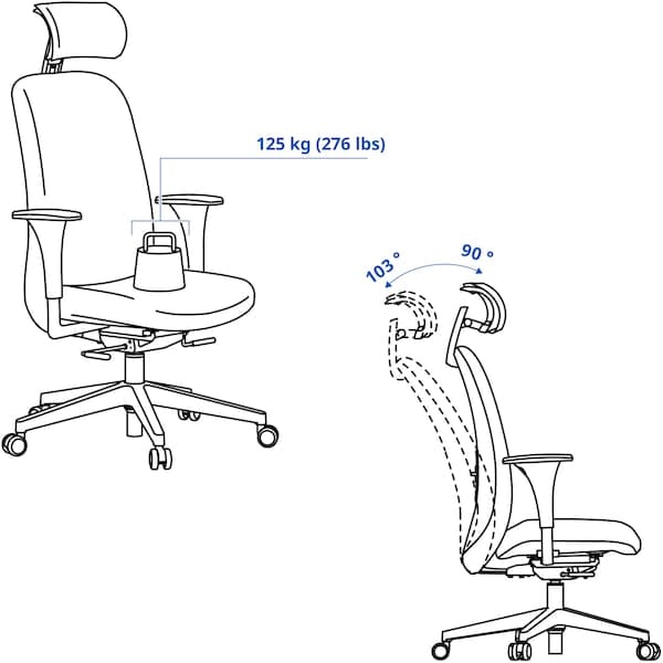 Ikea VALLFJÄLLET - Office chair/armchair/headrest, Gunnared grey ,