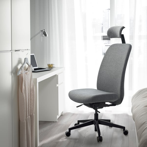 VALLFJÄLLET office chair with headrest, Gunnared grey