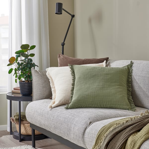 VALLKRASSING cushion cover, grey-green, 50x50 cm