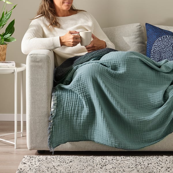VALLKRASSING throw, light blue-grey, 150x200 cm