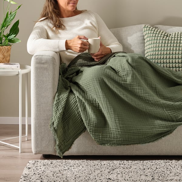 VALLKRASSING throw, grey-green, 150x200 cm