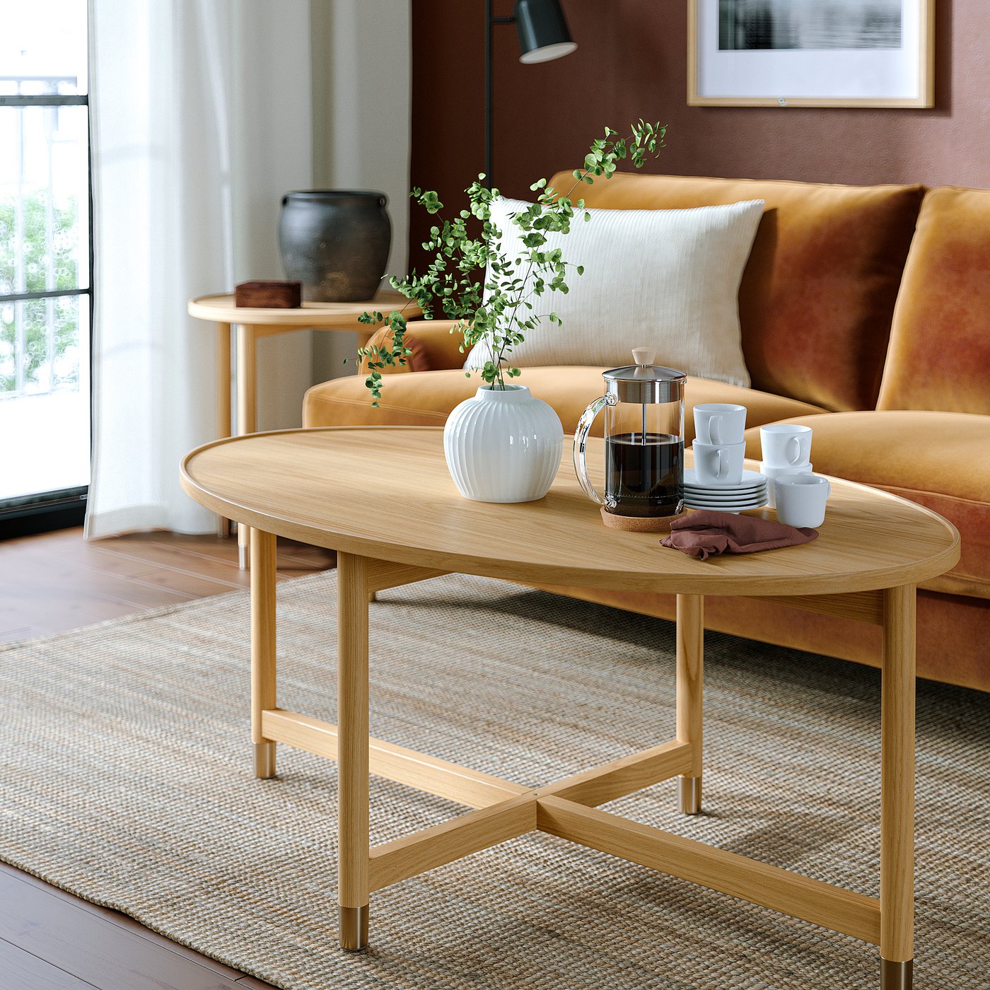 VALNÄS coffee table, oak veneer, 118x50 cm