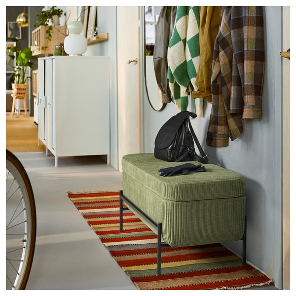 VALTORP bench, with storage/Samsala dark yellow-green, 103 cm