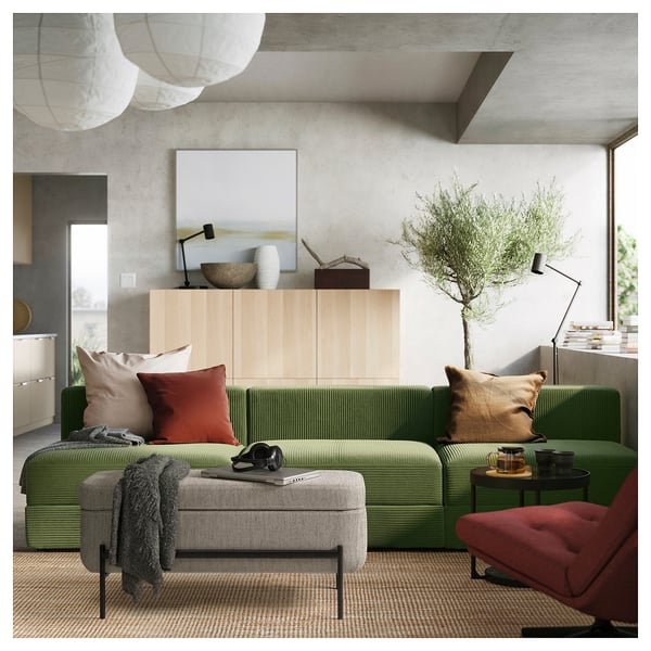VALTORP bench, with storage/Viarp beige/brown, 103 cm