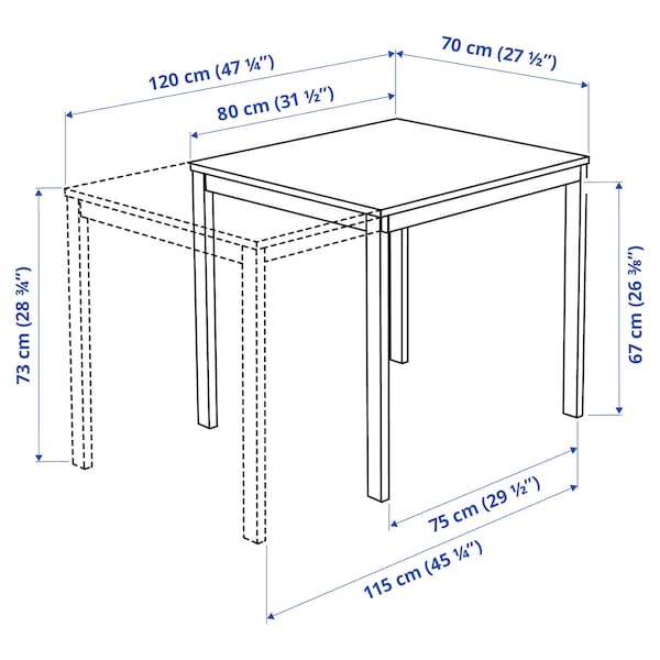 VANGSTA / KÄTTIL - Tavolo e 2 sedie, bianco/Knisa grigio chiaro,80/120 cm