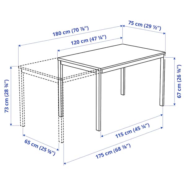 VANGSTA - Extendable table, white, 120/180x75 cm