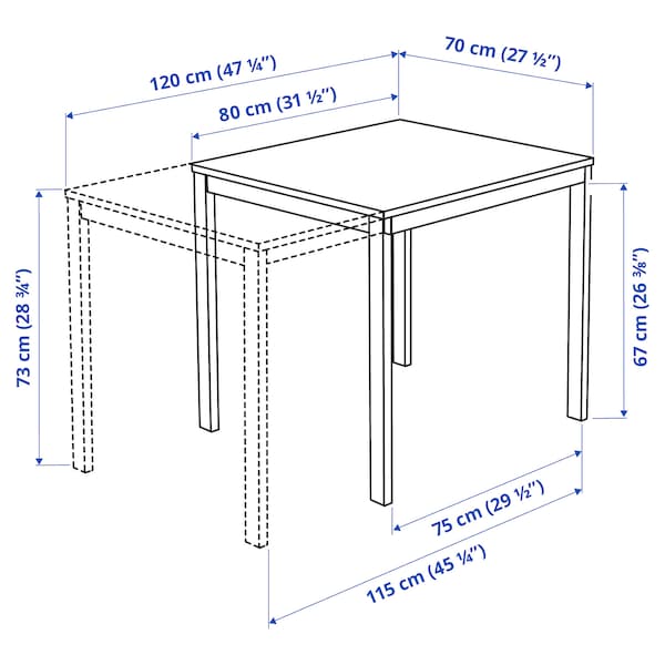 VANGSTA / TEODORES Table and 2 chairs, dark brown/black, 80/120 cmShow size specifications , 80/120 cm