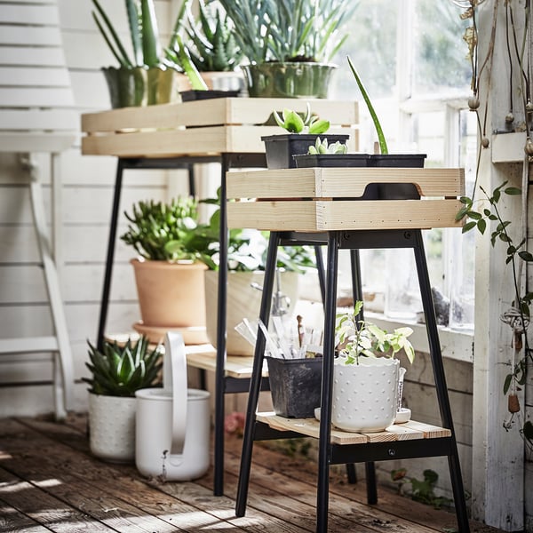 VANILJSTÅNG plant stand, pine/black, 55 cm