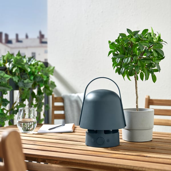VAPPEBY bluetooth speaker lamp, outdoor/blue, 17 cm