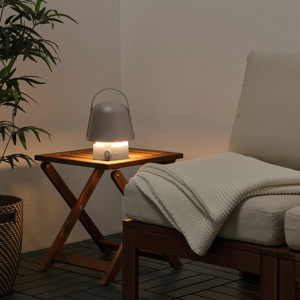 VAPPEBY bluetooth speaker lamp, outdoor/grey, 17 cm