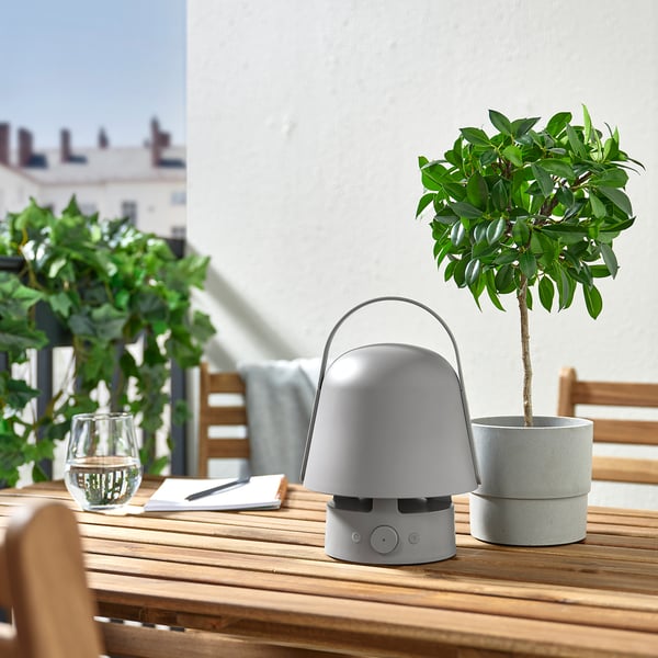 VAPPEBY bluetooth speaker lamp, outdoor/grey, 17 cm