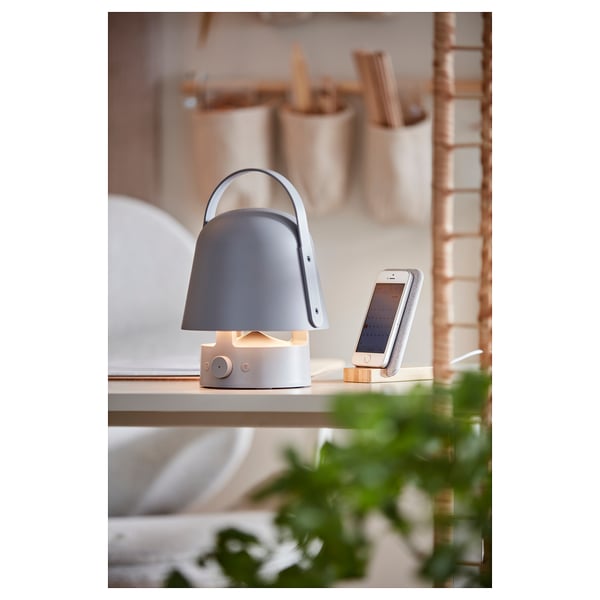 VAPPEBY bluetooth speaker lamp, outdoor/grey, 17 cm
