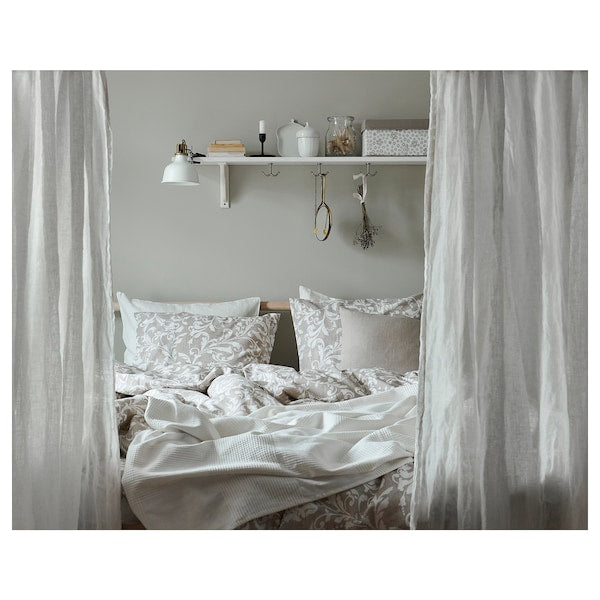 VÅRBRÄCKA - Duvet cover and 2 pillowcases, beige/white, 200x200/50x80 cm