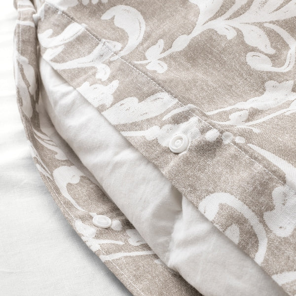 VÅRBRÄCKA - Duvet cover and 2 pillowcases, beige/white, 200x200/50x80 cm