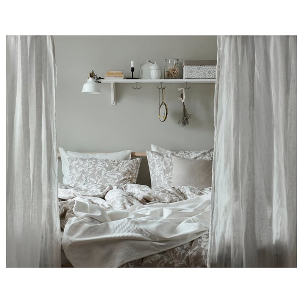 VÅRBRÄCKA duvet cover and pillowcase, beige/white, 150x200/50x80 cm
