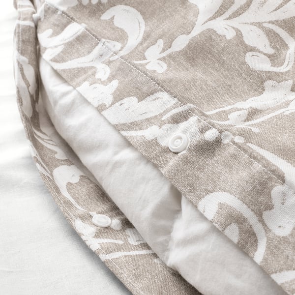 VÅRBRÄCKA duvet cover and pillowcase, beige/white, 150x200/50x80 cm