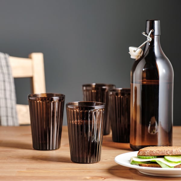 VARDAGEN glass, brown, 31 cl, 4 pack