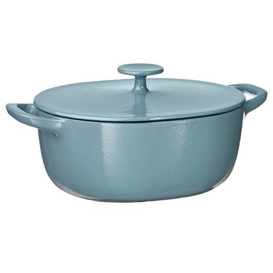 VARDAGEN casserole dish with lid, enameled cast iron light beige/dark gray blue, 5 l
