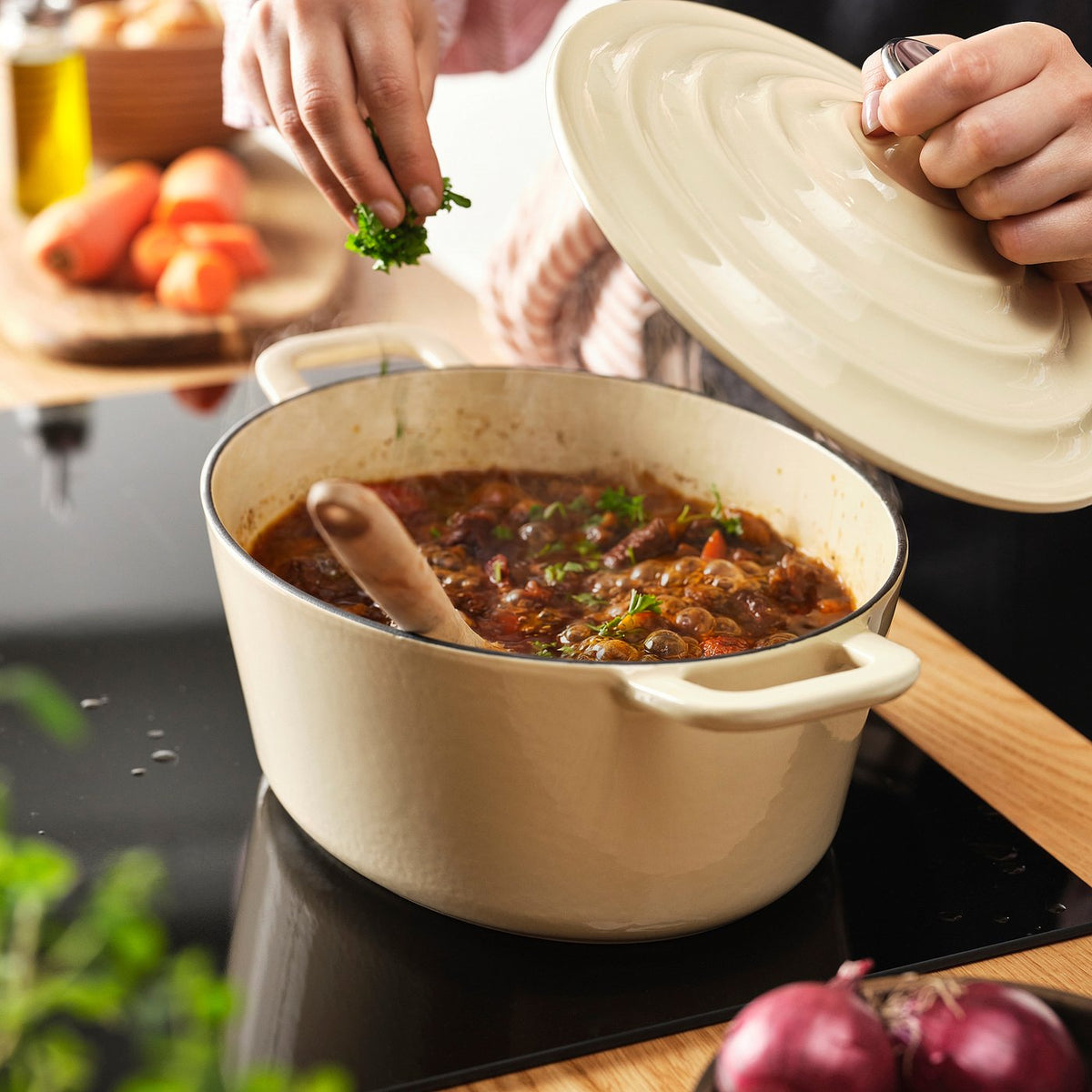 VARDAGEN casserole with lid, enamelled cast iron light yellow, 4 l
