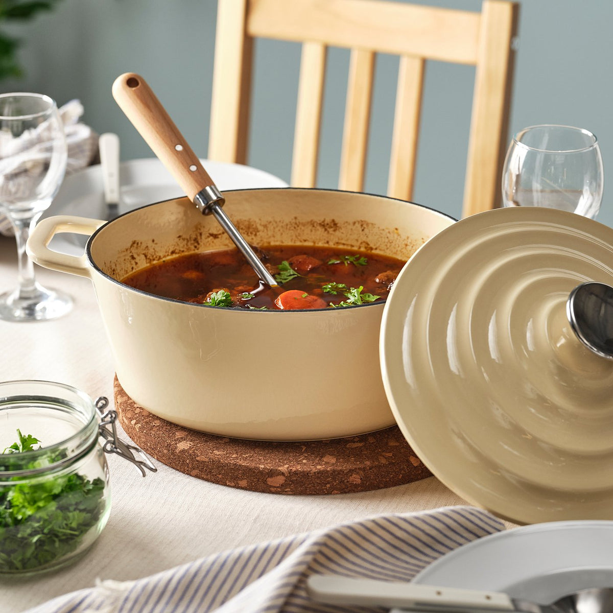 VARDAGEN casserole with lid, enamelled cast iron light yellow, 4 l