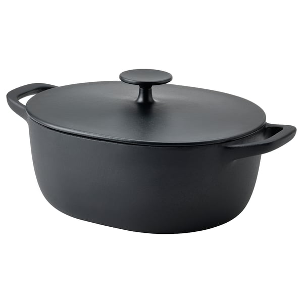 VARDAGEN casserole with lid, enamelled cast iron matt/black, 5 l