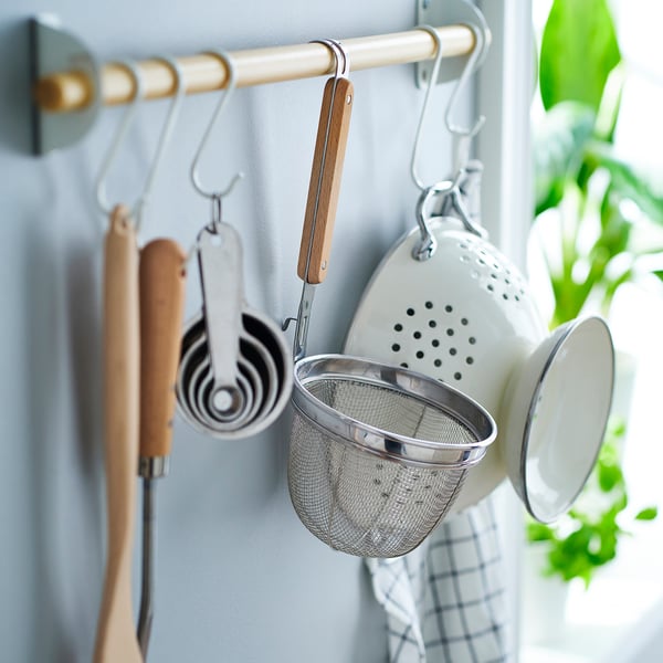 VARDAGEN - Noodle strainer, stainless steel/beech,30 cm