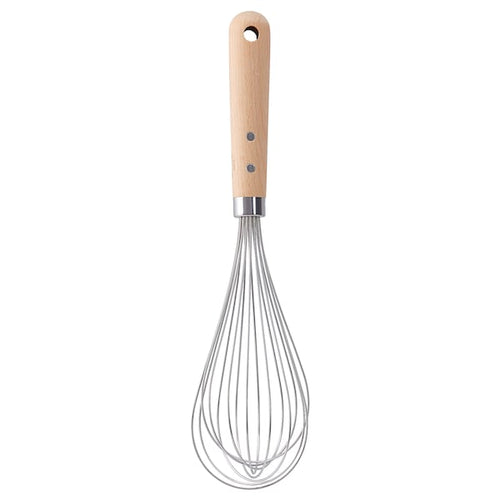 VARDAGEN balloon whisk, stainless steel/beech, 30 cm