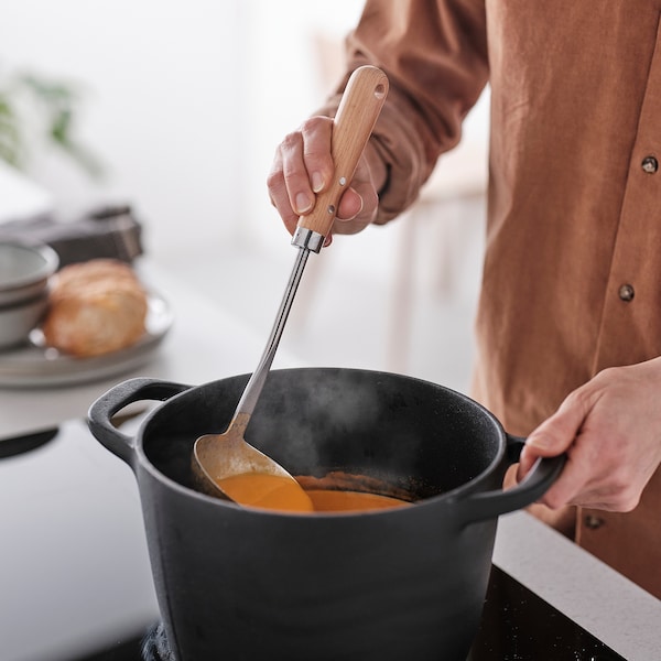 VARDAGEN ladle, stainless steel/beech, 33 cm