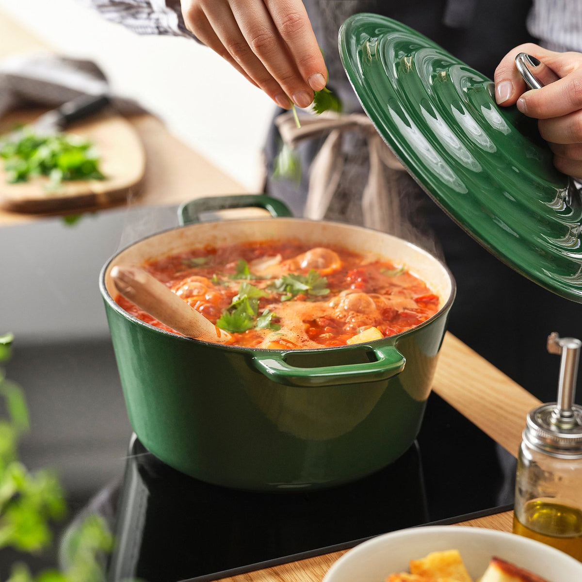 VARDAGEN pot with lid, enamelled cast iron dark grey-green, 3 l