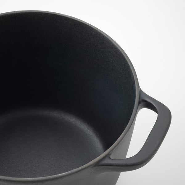VARDAGEN pot with lid, enamelled cast iron matt/black, 5 l